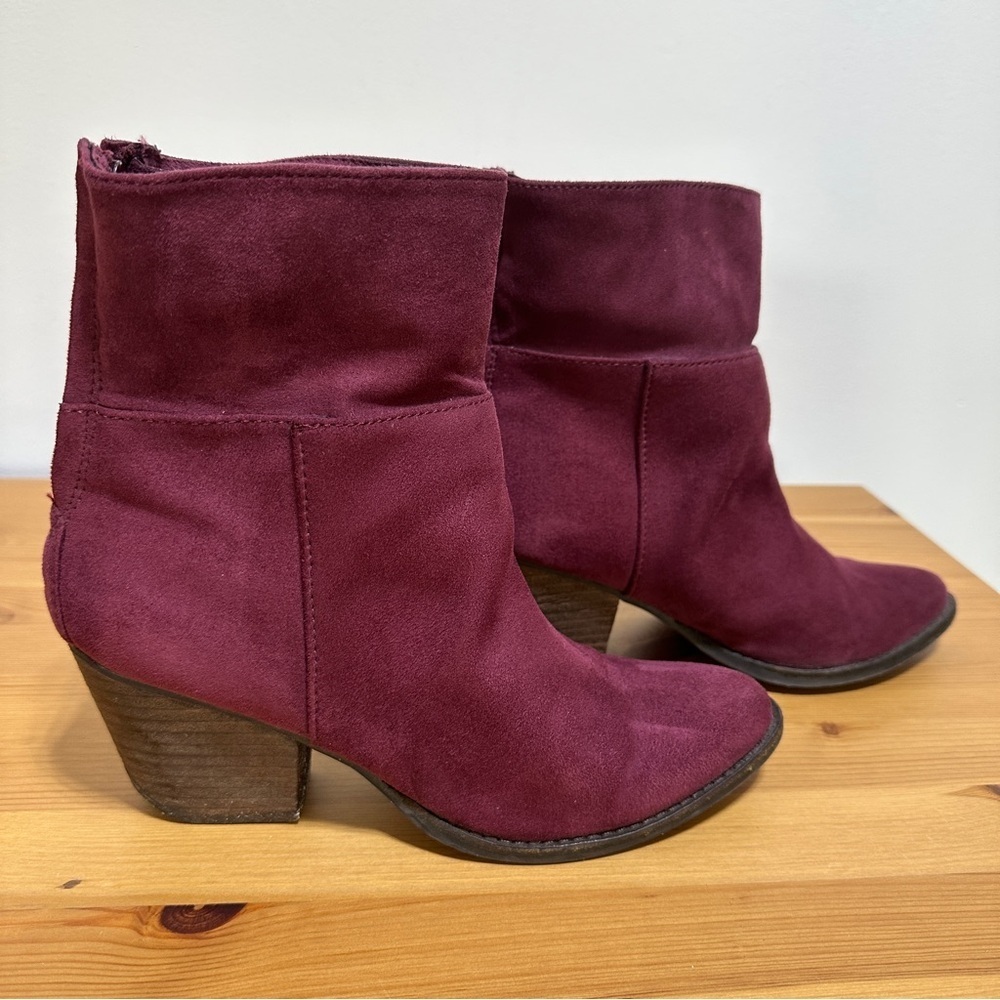 Coconuts by Matisse Burgundy Ankle Boots Faux Suede Block Heel Western Booties